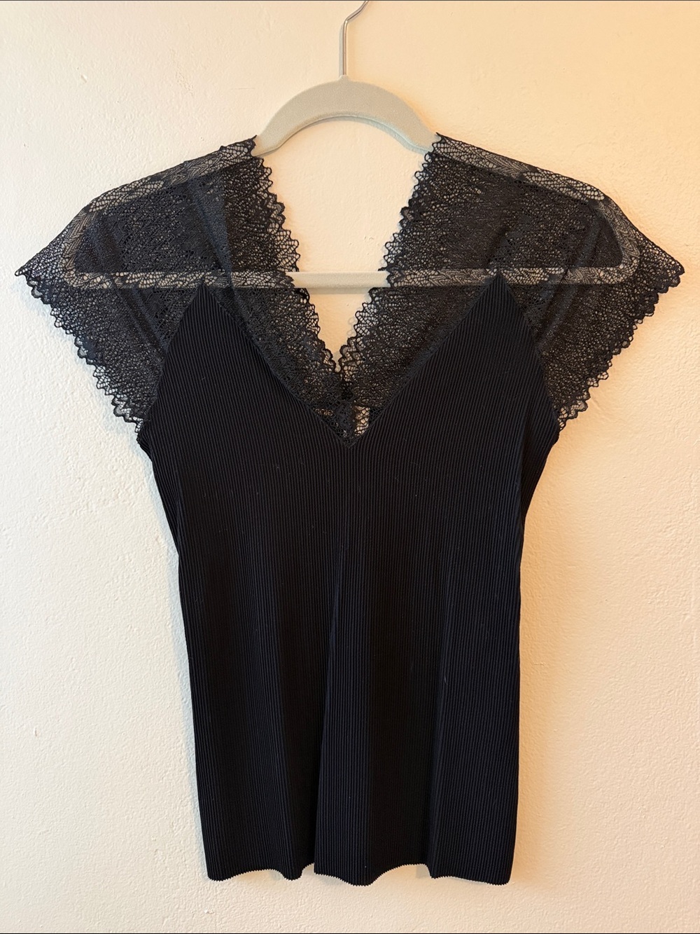 Maje Black Lace-Trim V-Neck Camisole